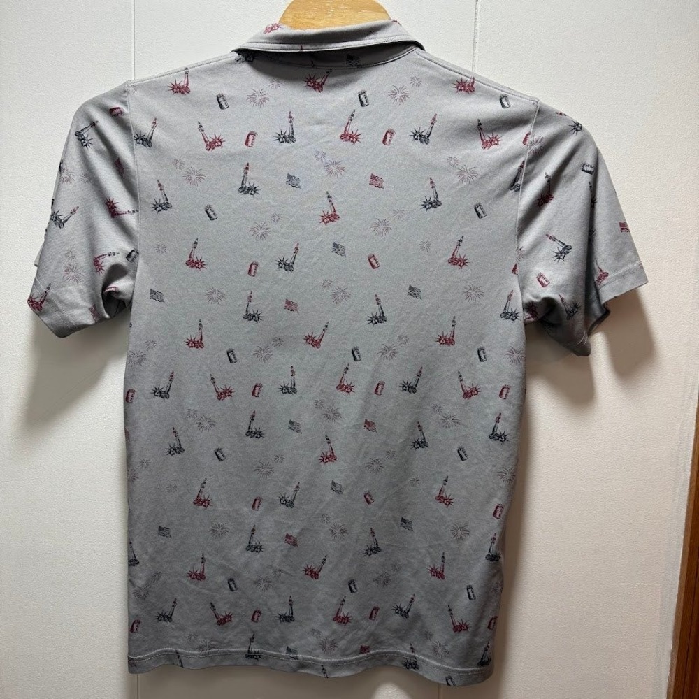 Travis Mathew Men's Gray Statue of Liberty Firework Print Golf Polo Shirt Size L - Picture 7 of 7